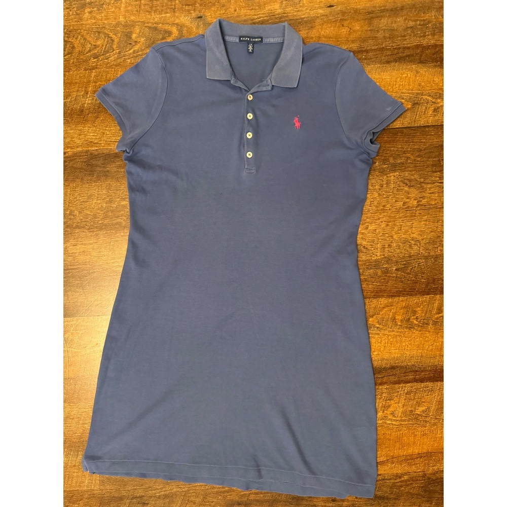 Ralph Lauren Polo Dress Women Large Blue Red Pony Logo Short Sleeve Preppy